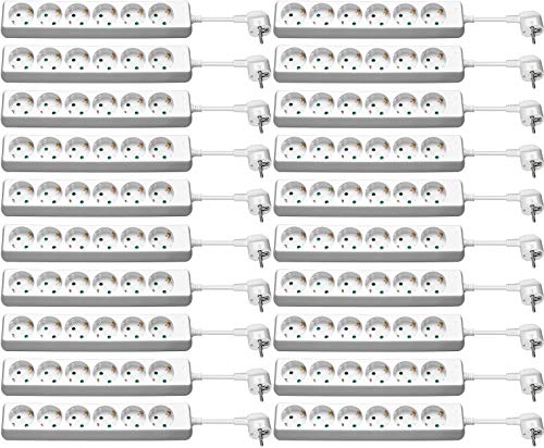 20er Set WireThinX Steckerdosenleiste (6X Schutzkontakt mit Kindersicherung) 1,5 m weiß von WireThinx