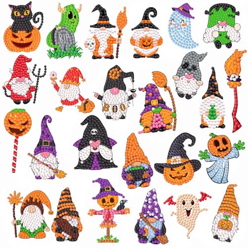 5D Diamond Painting Set Halloween，25 Stück DIY Halloween Diamond Painting Sticker，Diamant Malerei Kits Halloween Muster Kürbis Hexe Geist，Handgefertigte Halloween Party Geschenke für Kinder von Wishstar