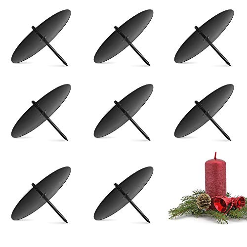 8X Adventskranz Metall, 6cm Kerzenhalter Schwarz Kerzenteller, Kerzenstecker für Weihnachten von Wishstar