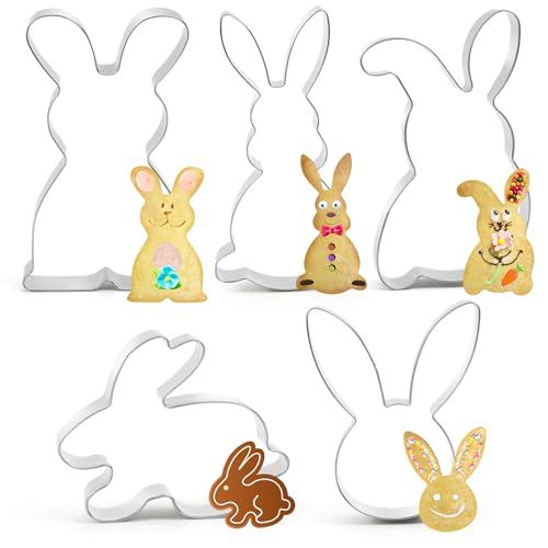 Ausstechform Osterhase，Ausstecher Groß Ostern，5 Stück Plätzchen Ausstechformen Ostern Set，Ausstecher Hase Groß，Keksausstecher Ostern Kinder Keksformen fur Hase von Wishstar