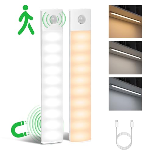 20cm Unterbauleuchte Küche Led mit Bewegungsmelder, 2 Stück Wiederaufladbar Schrankbeleuchtung, Einstellbare Farbtemperatur Helligkeit, Magnetische Motion Sensor Licht für Kleiderschrank, Treppe von Withosent