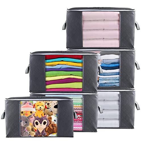 Withosent 6 Stück 90L Große Aufbewahrungstasche Schrank Organizer Set, Faltbar Kleideraufbewahrung mit verstärkt Griff, Stabilem Reißverschluss für Kleidung, Bettwäsche, Bettdecken, Steppdecke von Withosent