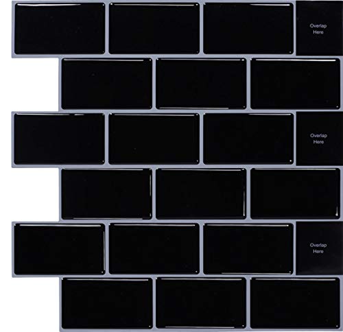 WoStick 10-Stück Schwarz Fliesenaufkleber küchenrückwand klebefliesen fliesen Selbstklebende Metro 3d Küche Bad (30.5x30.5cm) von WoStick