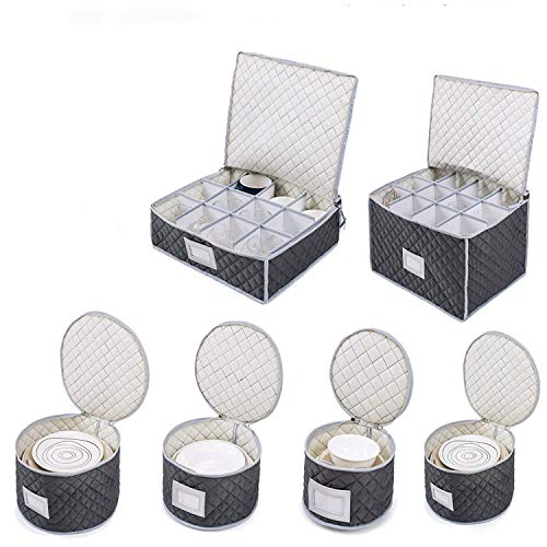Woffit Aufbewahrungsbox-Set für Geschirr & Gläser - 6 Stoff-Kisten für Küche, Aufbewahrung, Organisation, Staubschutz, Umzug - Grau von Woffit