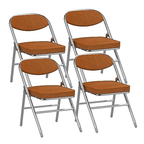 Wohenster 4er Set Klappstuhl Gepolstert, Klappstühle Mit Metallgestell, Kord Klappsessel, Campingstuhl Klappstuhl Balkon Garten Stühle Orange Folding Chair 100 kg Belastbar Bürostuhl für Gäste von Wohenster