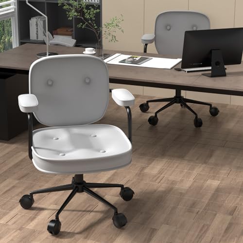 Wohenster Bürostuhl Ergonomisch, Schreibtischstuhl mit Armlehnen, Schminktisch Stuhl Höhenverstellbar, Esszimmerstühle Lendenwirbelstütze, Drehstuhl Wippfunktion, Office Chair, Grau Stühle von Wohenster