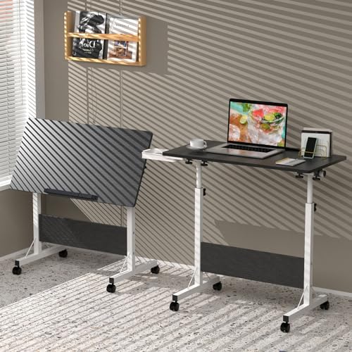 Wohenster Klapptisch Laptoptisch höhenverstellbarer Schreibtisch mit drehbarer Rollen Portable Faltbar PC Tisch Klein Campingtisch klappbar Arbeitstisch, 80x40 cm Schwarz Foldable Table für Home Büro von Wohenster