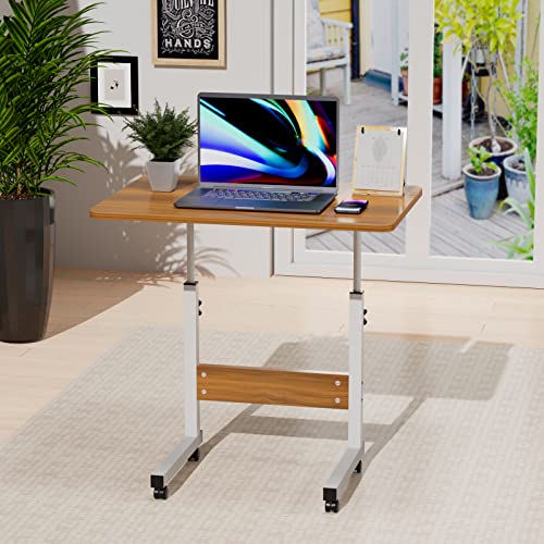 Wohenster Schreibtisch Höhenverstellbarer Tisch Computertisch mit Mobiler Rollen, Stabil Beistelltisch, Beige Sitz-Stehpult mit Holz Tischplatte, Tischbeine Höhenverstellbar für Home Office 60x40cm von Wohenster