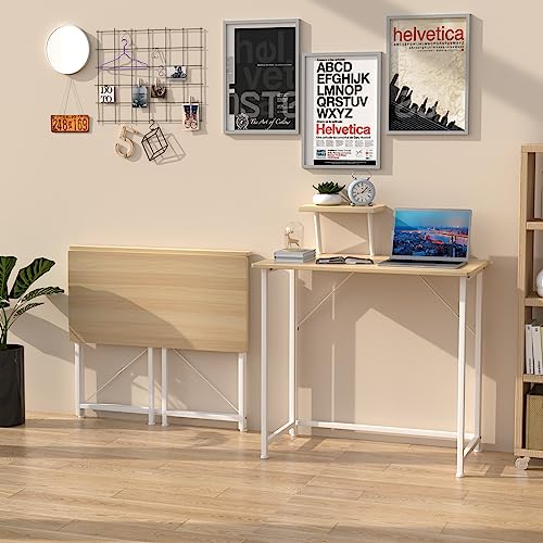 Wohenster Schreibtisch Klappbar mit Monitorständer, Klapptisch Küche Faltbar pc Tisch Foldable Table Computertisch 80x45x75cm Klappbarer Esstisch Braun Klappschreibtisch Homeoffice Freien von Wohenster