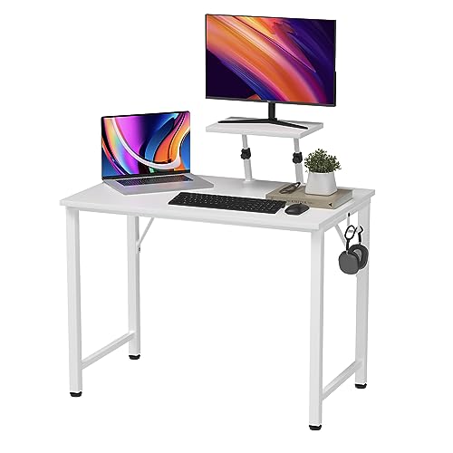 Wohenster Schreibtisch mit Kleiner Abnehmbarem Monitorständer+1 Haken, Stabiler Pc Gaming Tisch, Leicht Montierbarer Computertisch, Laptoptisch für Zuhause Büro und Wohnzimmer, 80x40cm Weiß Desk von Wohenster
