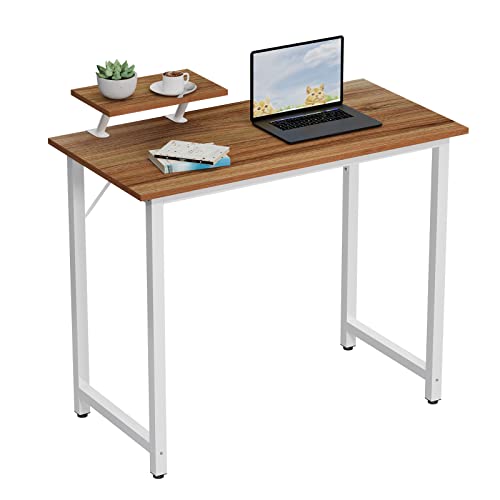 Wohenster Schreibtisch mit Kleiner Abnehmbarem Monitorständer Holz, Stabiler Pc Gaming Tisch, Leicht Montierbarer Computertisch, Laptoptisch für Zuhause Büro und Wohnzimmer, 100 x 50 cm Desk, Braun von Wohenster