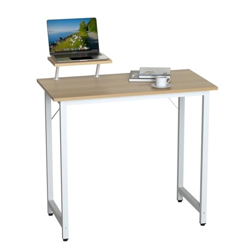 Wohenster Schreibtisch mit Monitorständer, Stabil Gaming Tisch Computertisch, Laptoptisch mit Kleiner Abnehmbarem Ständer, Wasserdicht Tischplatte, 80x40x74cm PC Desk für Büro Wohnzimmer, Beige von Wohenster