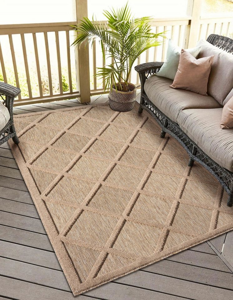Teppich MY-RUG Outdoor-Teppich Lotta" 150x80 cm, beige, Wohnando, rechteckig, Höhe: 8 mm, mit Hoch-Tief-Effekt, unifarben, sehr kuschelig" von Wohnando