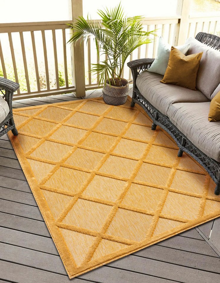 Teppich MY-RUG Outdoor-Teppich Lotta III" 150x80 cm, gelb, Wohnando, rechteckig, Höhe: 8 mm, mit Hoch-Tief-Effekt, unifarben, sehr kuschelig" von Wohnando