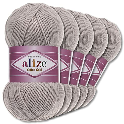 Alize 5 x 100 g Cotton Gold Premium Wolle| 39 Farben Sommerwolle Garn Stricken Amigurumi (200 | Grau) von Wohnkult