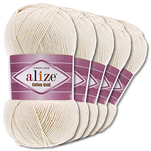 Alize 5 x 100 g Cotton Gold Premium Wolle| 39 Farben Sommerwolle Garn Stricken Amigurumi (599 | Eierschale) von Wohnkult