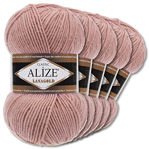Alize 5 x 100 g Lanagold Wolle | 53 Auswahl | Stricken Häkeln Wolle (173 | Altrosa) von Wohnkult