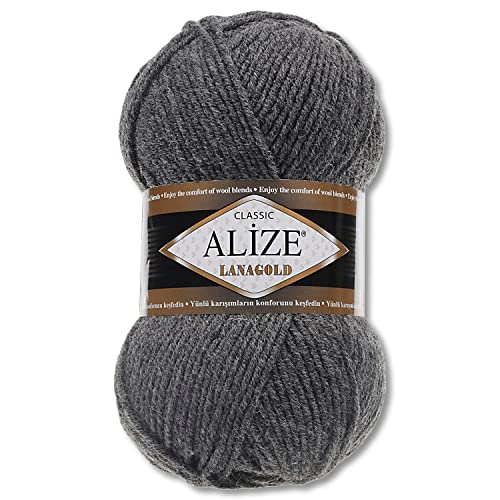Wohnkult Alize 100 g Lanagold Premium Wolle 51 Auswahl Mützen Decken Kleidung Accesoire (182 | Mittelgrau Melange) von Wohnkult