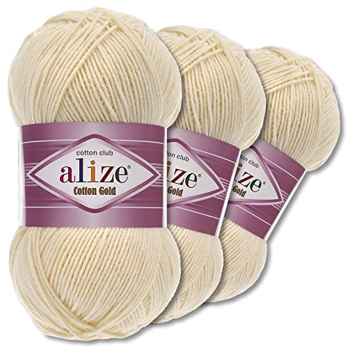 Wohnkult Alize 3 x 100 g Cotton Gold Premium Wolle 59 Farben Sommerwolle Garn Stricken Amigurumi Ganzjahreswolle (01 | Creme) von Wohnkult