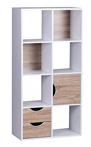 Wohnling Bücherregal MASSA 60 x 120 x 29 cm Weiß Sonoma Eiche mit Schubladen und Tür von Wohnling