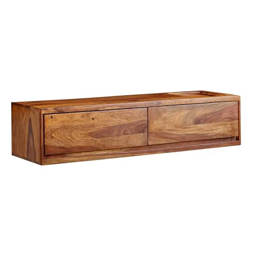 Wohnling Lowboard Hängend Sheesham Massivholz 108x25x34 cm TV-Schrank Braun, Design Fernsehtisch mit Stauraum, Fernsehschrank Wand Modern, TV-Kommode Fernsehkommode zum Aufhängen von Wohnling