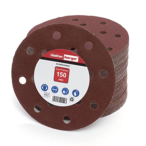 Woltersberger® 10 Stück Exzenter Schleifscheiben Ø 150mm | Körnung P120 | 15 Loch in rot | Schleifpapier für optimales schleifen, vielseitig einsetzbar von Woltersberger