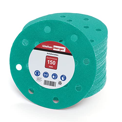 Woltersberger® 100 Stück Exzenter Schleifscheiben Ø 150mm | Körnung P120 | 15 Loch in grün | Schleifpapier für optimales schleifen, vielseitig einsetzbar von Woltersberger