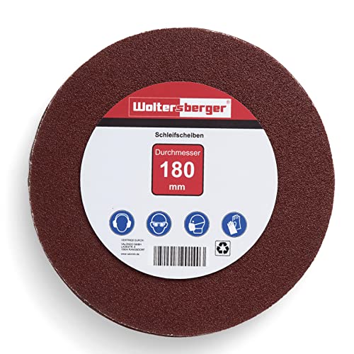 Woltersberger® 100 Stück Exzenter Schleifscheiben Ø 180mm | Körnung P180 | ohne Loch in rot | Schleifpapier für optimales schleifen, vielseitig einsetzbar von Woltersberger