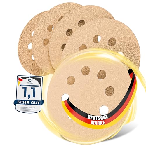 Woltersberger® 50 Stück Exzenter Schleifscheiben Ø 125mm | Körnung P80 | 8 Loch in gold | Schleifpapier für optimales schleifen, vielseitig einsetzbar von Woltersberger