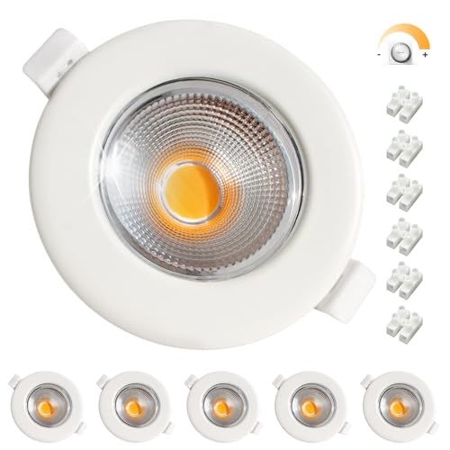 6er LED Einbaustrahler 10W Dimmbar LED Spots 230V Weiß Rund Deckenspots 3000K Warmweiß Einbauleuchten 65-88mm Lochmaß 850LM für Küche Wohnzimmer von Wondlumi