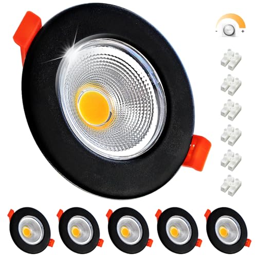 6er LED Einbaustrahler 230V 7W Dimmbar Set LED Spot Rund Schwarz Matt Deckenspots Flach 33mm Einbauleuchten 5000K Kaltweiß 600LM für Schlafzimmer Wohnzimmer von Wondlumi