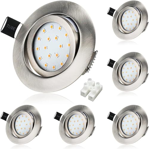 Wondlumi 6er LED Spots 5W Warmweiß Set 30mm Flach LED Einbaustrahler 230V Schwenkbar Deckenspots Edelstahl Rund für Wohnzimmer, Küche, Büro von Wondlumi