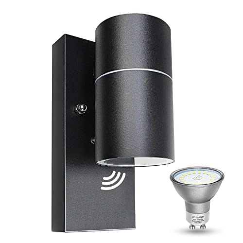 Wondlumi LED Aussenlampe GU10 IP44 Wasserdicht Außenlampe mit Dämmerungsschalter Modern Schwarz Außenlampe inkl.5W GU10 Warmweiß Glühbirne,1 Stück von Wondlumi