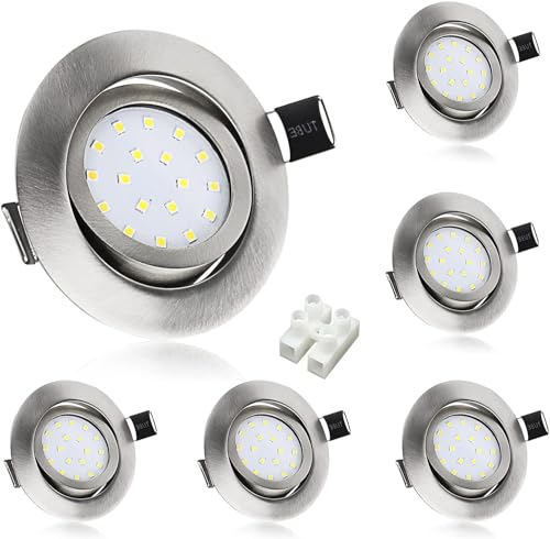 Wondlumi LED Einbaustrahler 5W Neutralweiß Flach LED Spots 230V mit 40° Schwenkbar Rund Spots Deckenleuchte Edelstahl Gebürstet, 6er Set von Wondlumi