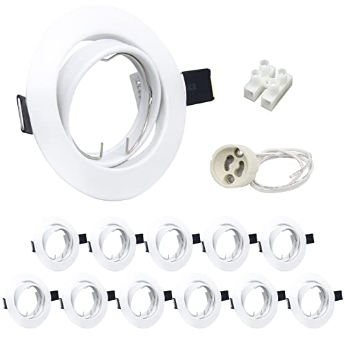 Wondlumi 12er LED Einbaustrahler GU10 Rahmen Set Schwenkbar Einbaurahmen 68mm Rund Weiß LED Spots inkl. GU10 Fassung LED/Halogen von Wondlumi