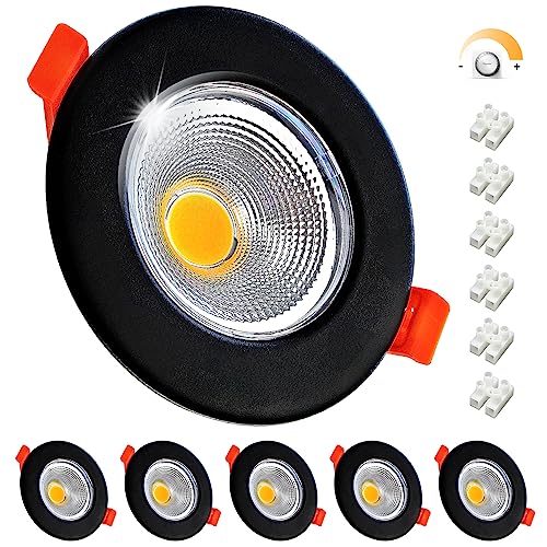 Wondlumi 6er Einbaustrahler LED Flach 10W Dimmbar LED Spots 230V Schwarz Matt Rund 4000K Neutralweiß 850LM Einbauleuchten 68mm für Schlafzimmer von Wondlumi