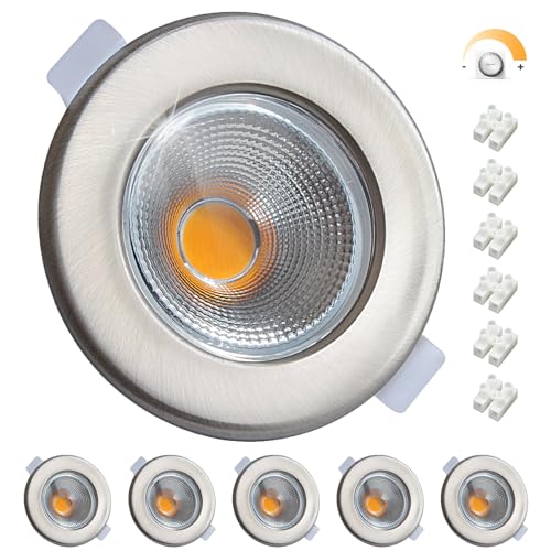 Wondlumi 6er LED Einbaustrahler Dimmbar 10W Set Spots Deckenleuchte Flach 33mm LED Spots 230V Rund Gebürstet Edelstahl Einbauleuchten 2700K Warmweiß 850LM für Küche von Wondlumi