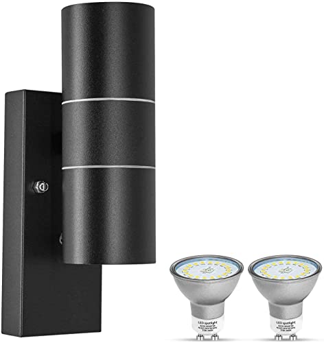 Wondlumi Außenlampe Anthrazit GU10 LED Wandleuchte Aussen Modern IP44 Außenleuchte mit Dämmerungsschalter 230V inkl. 2x 5W Kaltweiß Glühbirne von Wondlumi