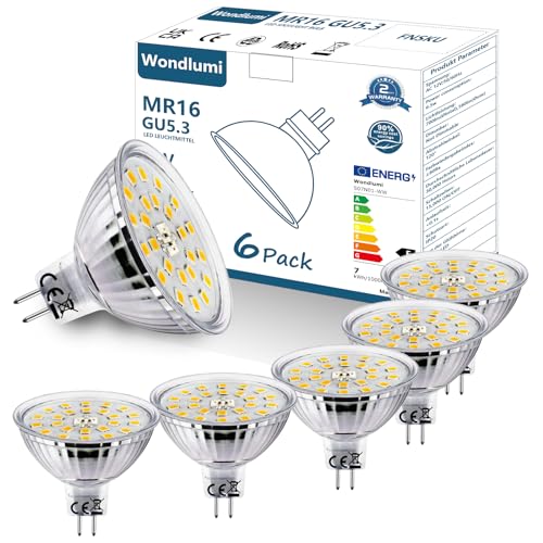 Wondlumi LED Leuchtmittel GU5.3 LED 6.5W ersatz 60W MR16 LED Lampe Neutralweiß 4500K LED Birnen 12V AC/DC 700LM LED Spot, Nicht-Dimmbar 6er pack von Wondlumi