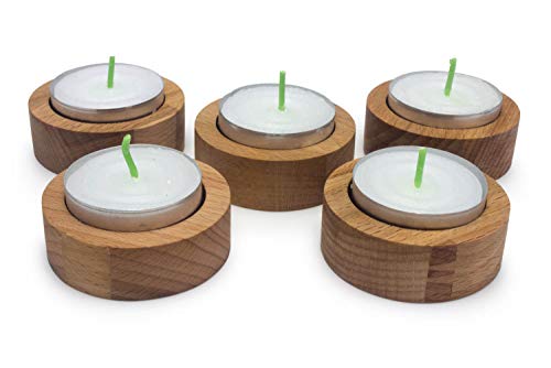 WoodBi Runde Teelichthalter aus Holz | Für alle Teelichter geeignet | Kerzenhalter Kerzenständer | Massivholz Buche (5) von WoodBi