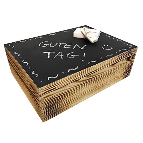 WoodGall Holzkiste mit Deckel groß 40×30×13cm – Aufbewahrungsbox Holz mit Deckel zu Hause – Holzbox geflammt – Spielzeug, Kiste, Holz – Idee für eine Geschenkbox Holz Deckel als Kreidetafel von WoodGall