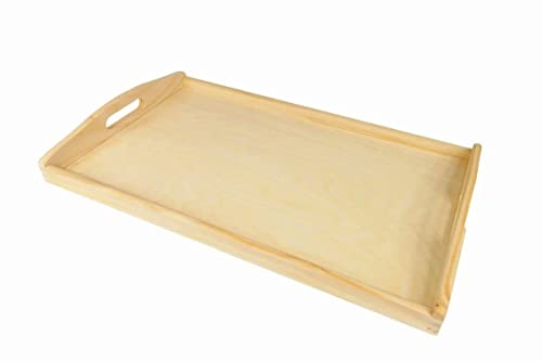 Wooden World Großes Holztablett Servierbett Frühstück mit Griffen natur lackiertes Holz 40 x 30 x 5,5 cm von Wooden World