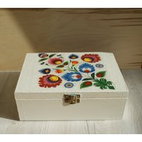 Erinnerungsbox, Holzbox, Folklore-Box, Decoupage-Box, Weiße Box, Blumenbox, Blumenbox Ohne Fächer von WoodenstoriesArt