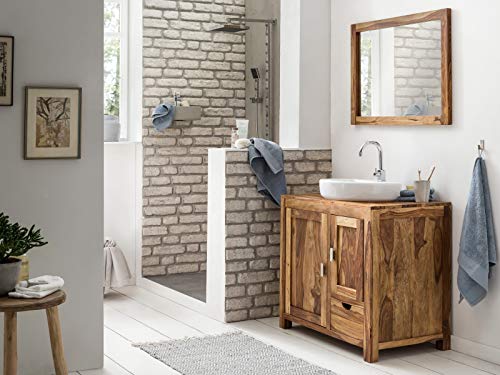 Woodkings® Badset Lagos klein Waschtisch mit Spiegel 80cm Massivholz Palisander Waschtischunterschrank für Aufsatzwaschbecken Badmöbel Badezimmer Möbel Unterschrank Badschrank von Woodkings