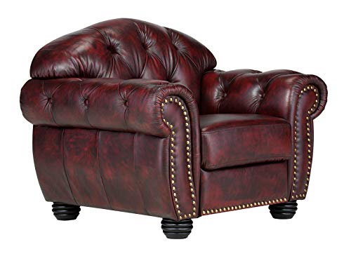 Woodkings® Chesterfield Sessel Hereford Echtleder antik rot Bürosessel Polstermöbel Clubsessel Federkern Unikat Herrenzimmer englisches Leder Stilsessel von Woodkings