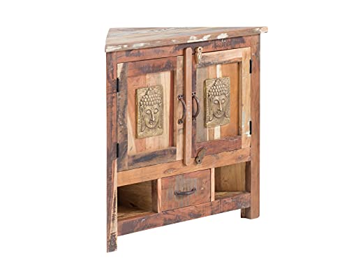 Woodkings Eck-Waschtisch Sumana Massivholz recycelt I 57x75x43cm I rustikaler Waschtischunterschrank für Badezimmer Badschrank Buddha Eckschrank von Woodkings