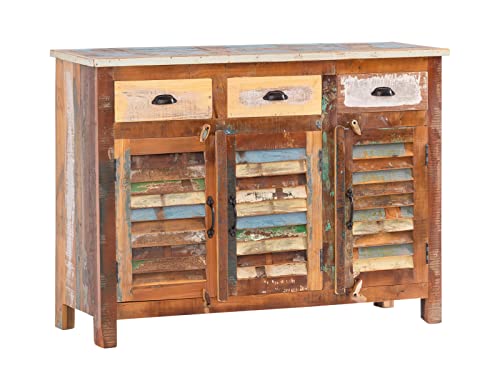 Woodkings® Sideboard Wakefield 3tür, recyceltes Massivholz antik, Anrichte Vintage, Design Kommode 3 Schub, Exclusiv, günstig,120 cm von Woodkings