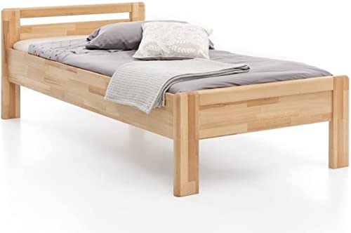 WOODLIVE DESIGN BY NATURE Massivholz-Bett aus Kernbuche, als Seniorenbett geeignet, in Komforthöhe, geöltes Einzel- und Komfortbett mit Kopfteil (90 x 200 cm) von WOODLIVE DESIGN BY NATURE