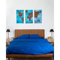 3 Stück Wandkunst Über Dem Bett, Holz Weltkarte 5 Jahre Jubiläumsgeschenk, Große Push Pin Wohnung Dekor Set Von Drucke von WoodyWoodUA