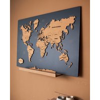 3D-Weltkarte, Kork-Weltkarte-Wandkunst, Holz-Weltkarte-Pinnnadel, Personalisierte Reisekarte, Überbettdekoration, Pinnwand-Wohnungsdekoration von WoodyWoodUA